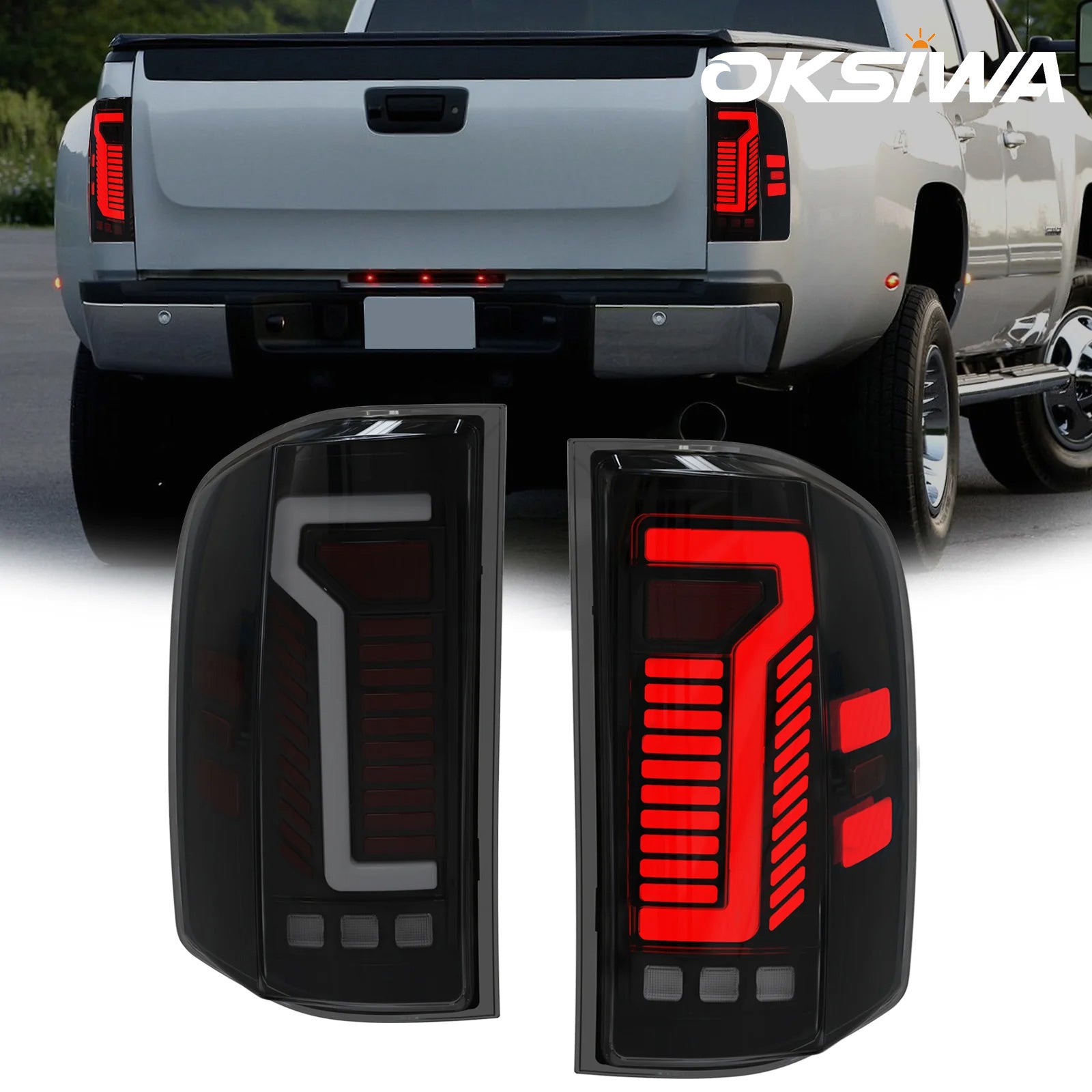 OKSIWA Sequential Led tail lights for 2007-2013 Chevy Silverado 1500 2500HD 3500HD Starting Animated Rear Light Assembly, Dynamic Turn Signal,Brake Light,Reverse Light Smoked-1