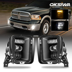 OKSIWA LED Fog Lights with Day Running Light Compatible For 2013-2018 Dodge Ram 1500,Amber Turn Signal,Pickup Bumper Driving Fog Lamps Replacement,with DRL Wiring Harness, Clear Lens-1