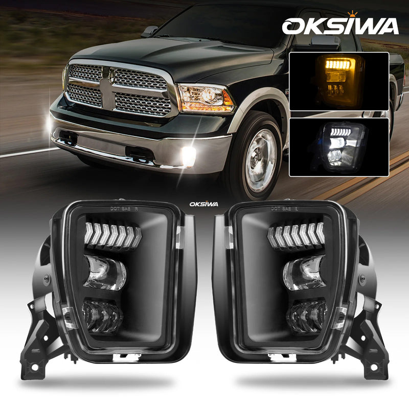 OKSIWA LED Fog Lights with Day Running Light Compatible For 2013-2018 Dodge Ram 1500,Amber Turn Signal,Pickup Bumper Driving Fog Lamps Replacement,with DRL Wiring Harness, Clear Lens-1