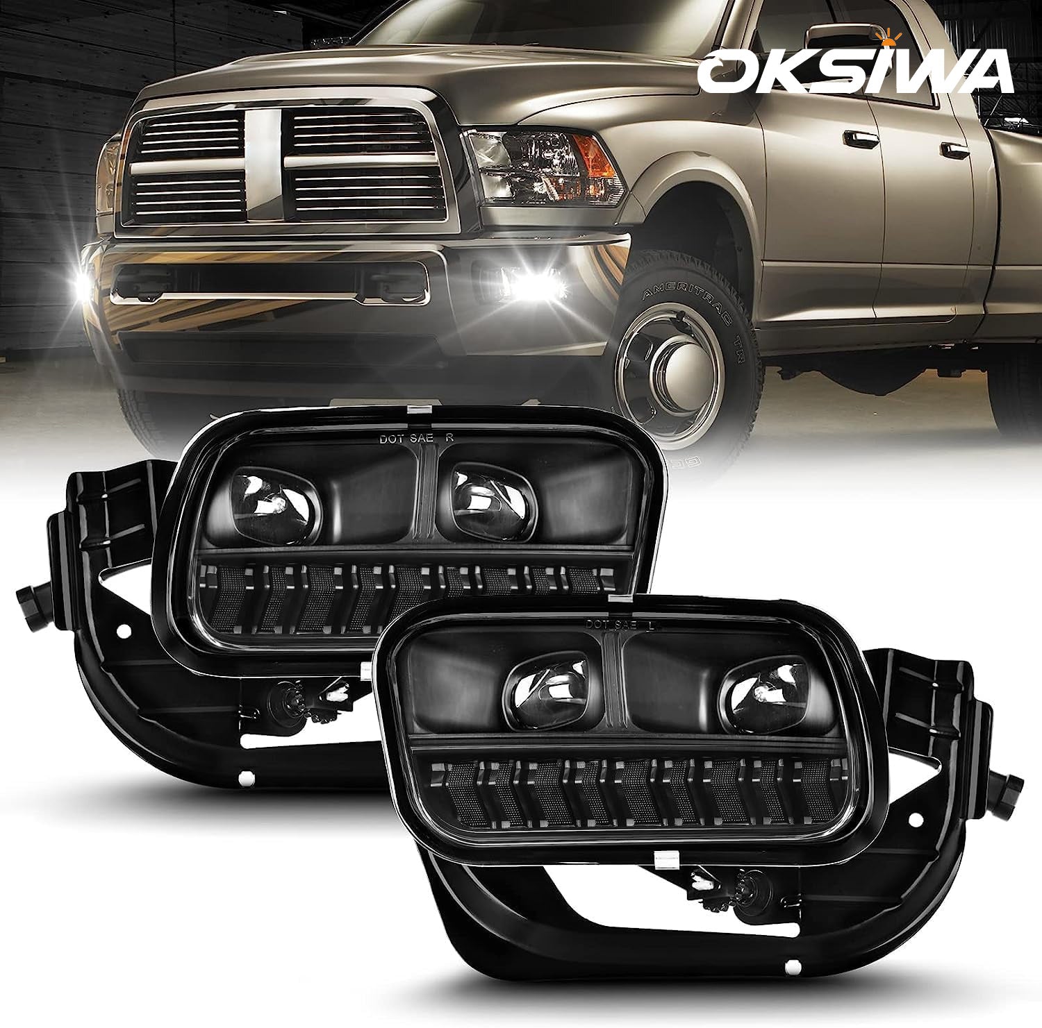 OKSIWA LED Fog Lights for Dodge Ram 1500 2009-2012,Dodge Ram 2500 2010-2018,Dodge Ram 3500 2012-2018 Pickup Truck Bumper Fog Lamps Replacement-1