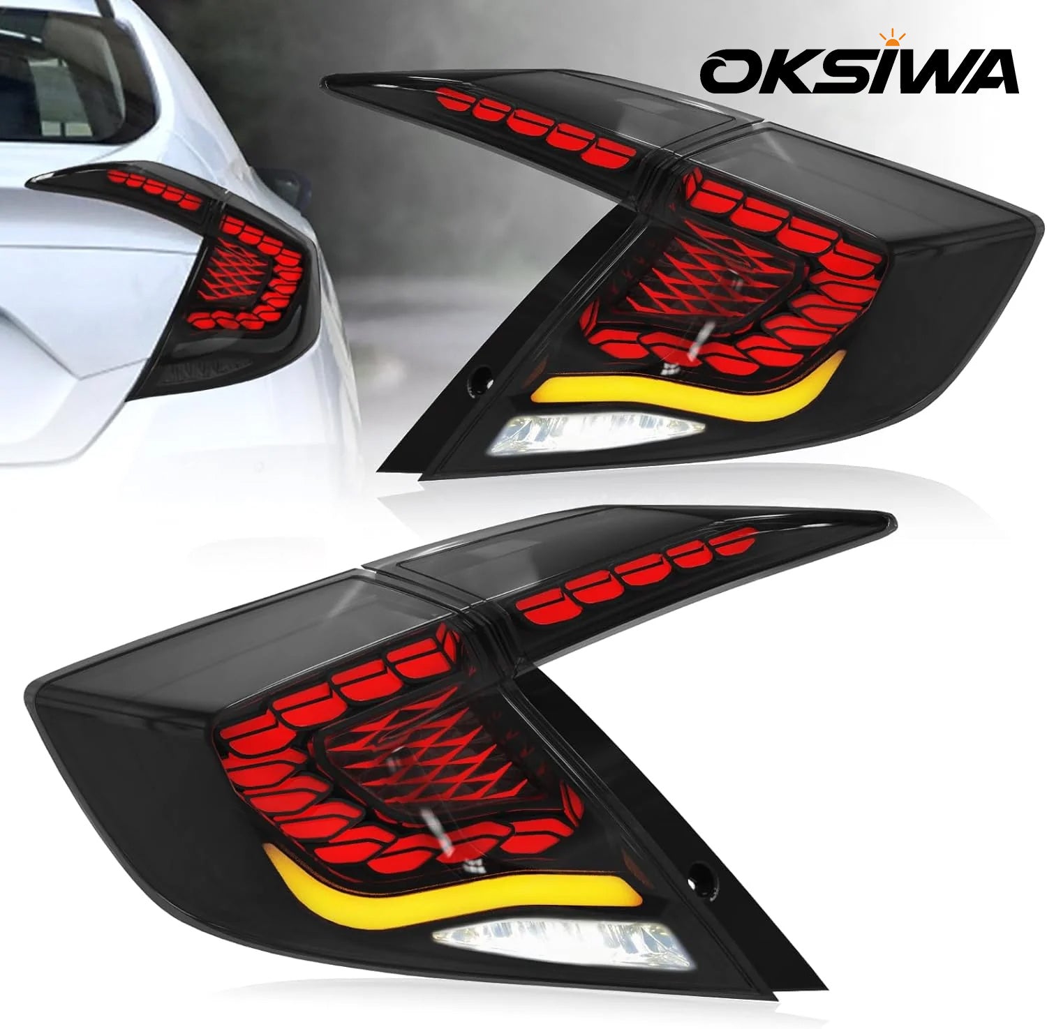 OKSIWA Sequential LED Tail Lights for Honda Civic 10th Gen Sedan 2016-2021 Starting Animated Tail Light Assembly,Parking Light, Brake Turn Signal Lamp, Reverse Light【not for hatchbacks】 Rear lights 1 pair