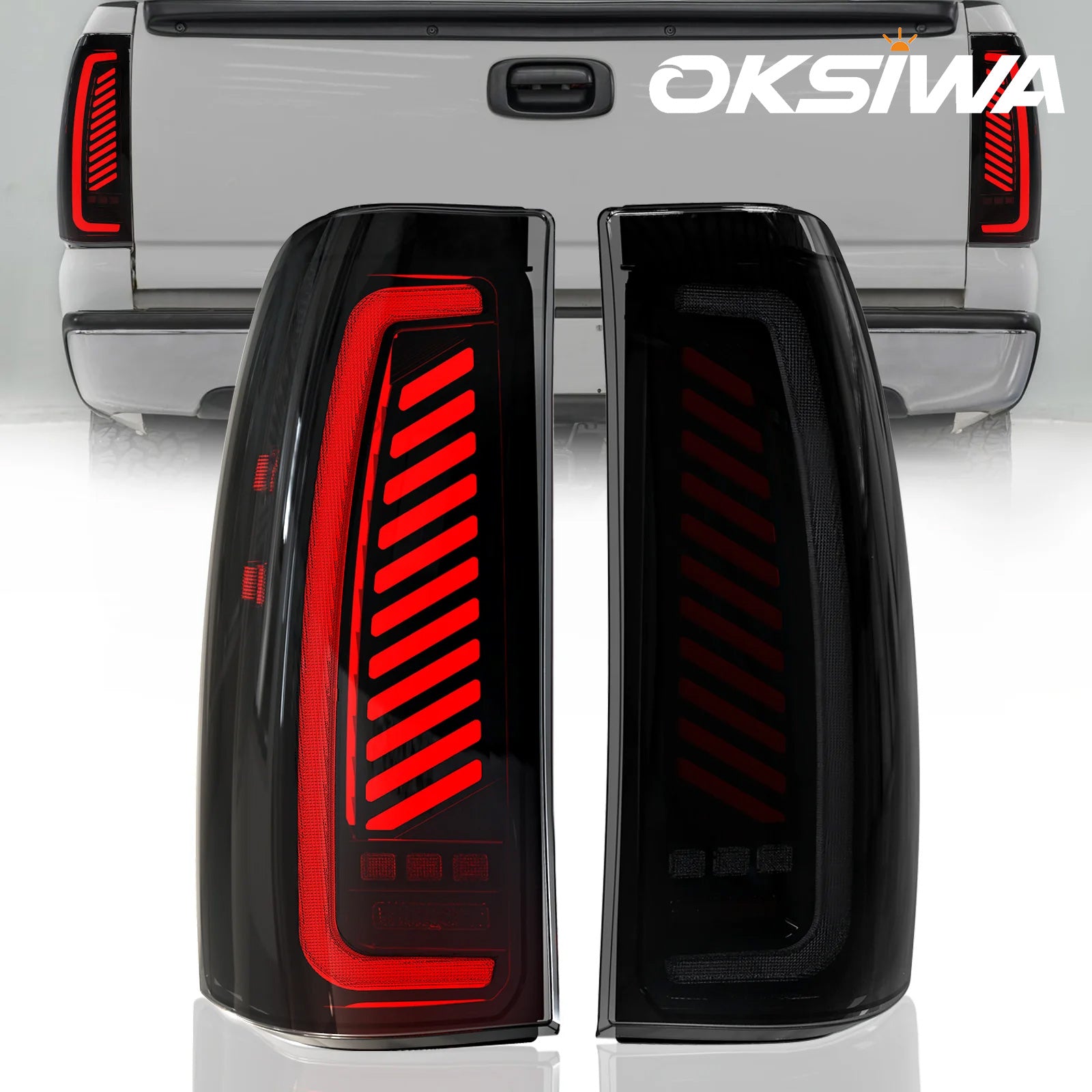 OKSIWA Sequential LED Tail Lights for 1999-2002 Chevy Silverado 1500/2500 & 1999-2006 GMC Sierra 1500/2500/3500 with Start-Up Animation, Dynamic Turn Signals, Brake Light,Reverse Light -Smoked