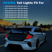 OKSIWA LED Tail Lights for Honda Civic 10th Gen Sedan 2016-2021,Rear Tail Lamps Assembly with Starting Animated,One Pair Sequential LED Turn Signal,Smoked(Not Fit Hatchback & Type R)