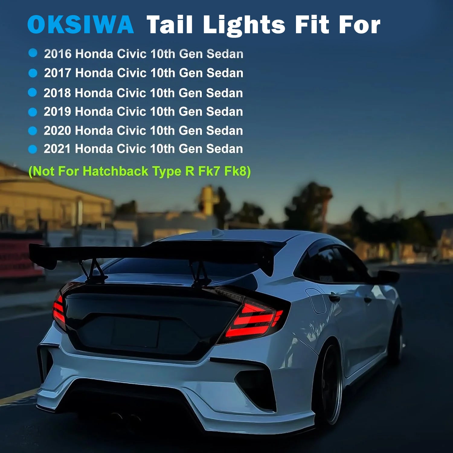 OKSIWA LED Tail Lights for Honda Civic 10th Gen Sedan 2016-2021,Rear Tail Lamps Assembly with Starting Animated,One Pair Sequential LED Turn Signal,Smoked(Not Fit Hatchback & Type R)