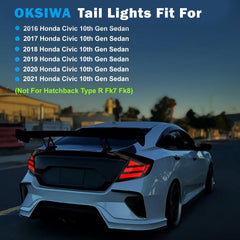 OKSIWA LED Tail Lights for Honda Civic 10th Gen Sedan 2016-2021,Rear Tail Lamps Assembly with Starting Animated,One Pair Sequential LED Turn Signal,Smoked(Not Fit Hatchback & Type R)-2