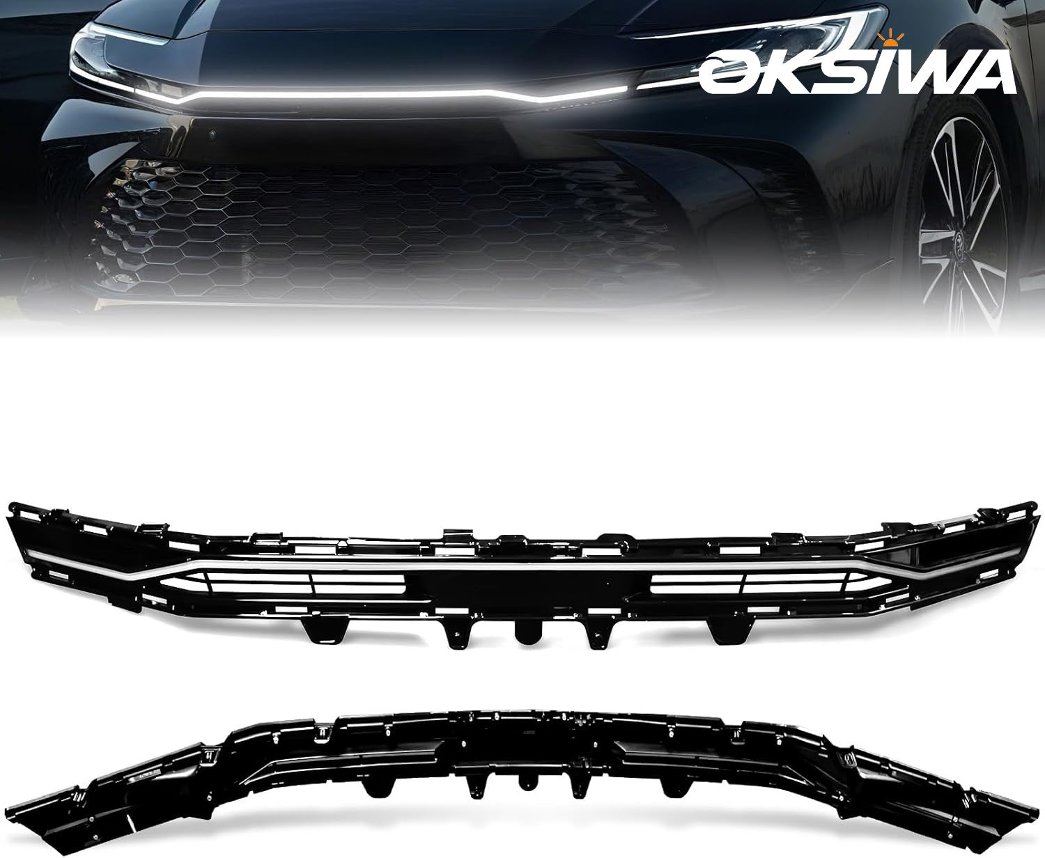 OKSIWA Sequential LED Middle Grille Light For 2024-2025 Toyota Camry, with Starting Animation,Dynamic Turn Signal,White Daytime Running Lights, Front Driving Hood Light