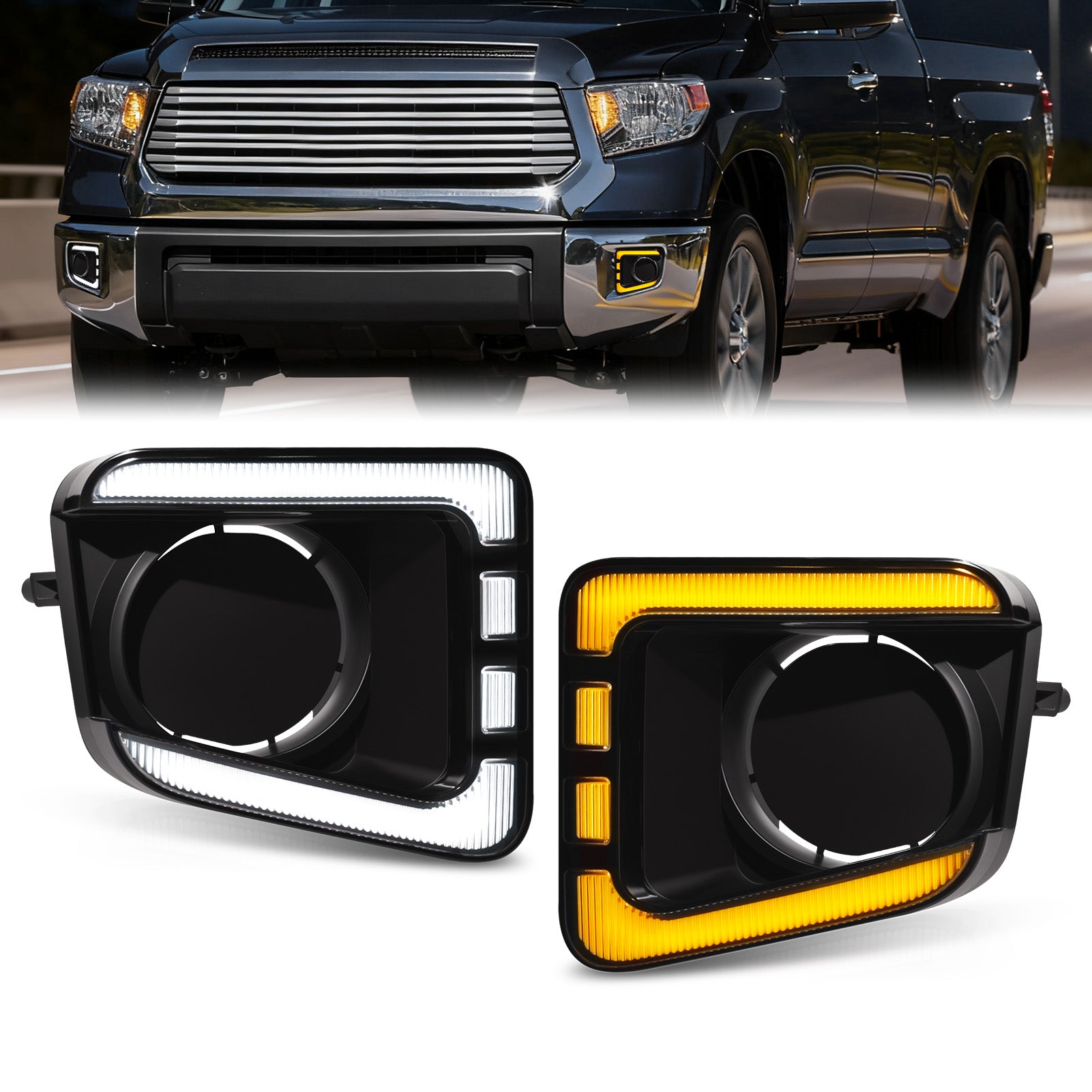 OKSIWA LED Front Bumper Fog Light DRL Compatible with 2014-2021 Toyota Tundra Replacement Front Bumper Trim, with DRL harness, Function as Dynamic Sequential Turn Signal Lights-1