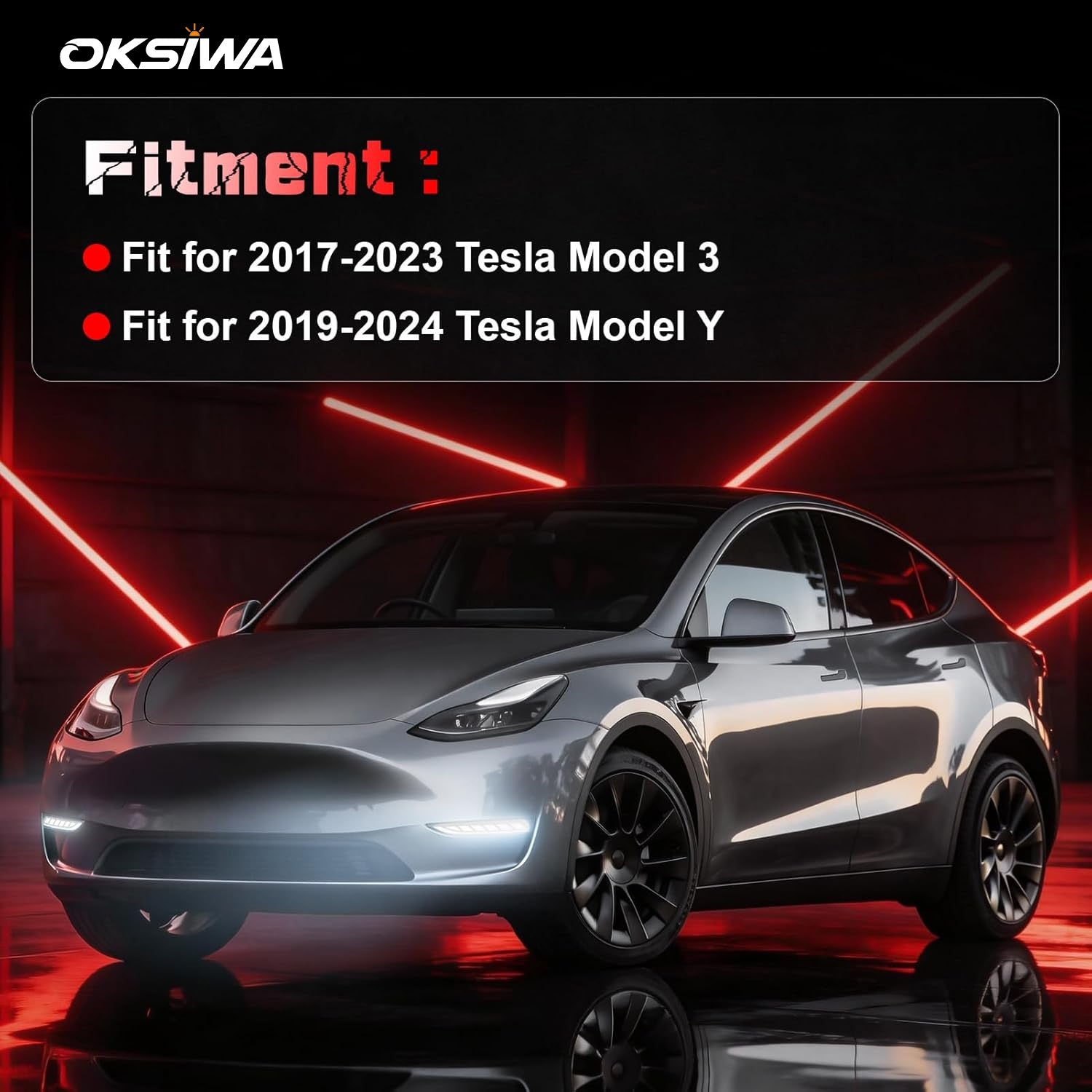 OKSIWA Sequential LED Daytime Running Lights For 2017-2023 Tesla Model 3,2020-2023 Model Y, Unique Design Dual-Colors DRL With Starting Animated Dynamic Amber Turn Signal led fog lights for tesla-3