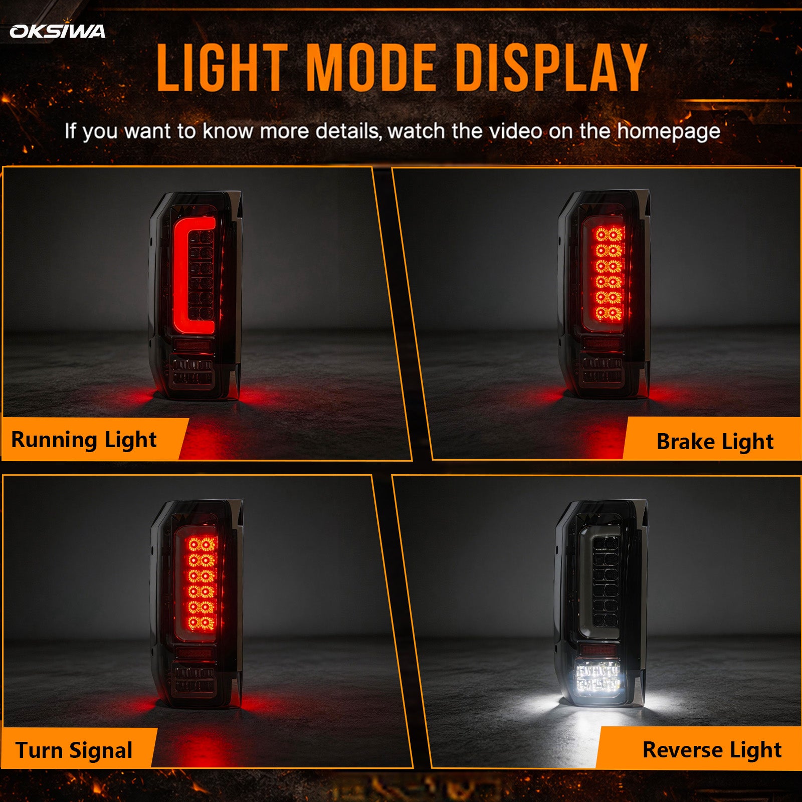 OKSIWA Upgrade LED Tail Lights for 1989–1996 Ford F-150, Bronco, F-250 & F-350, with Started Animation,C Shaped Design Smoked Lens Rear lights,Weatherproof Design,Plug and Play