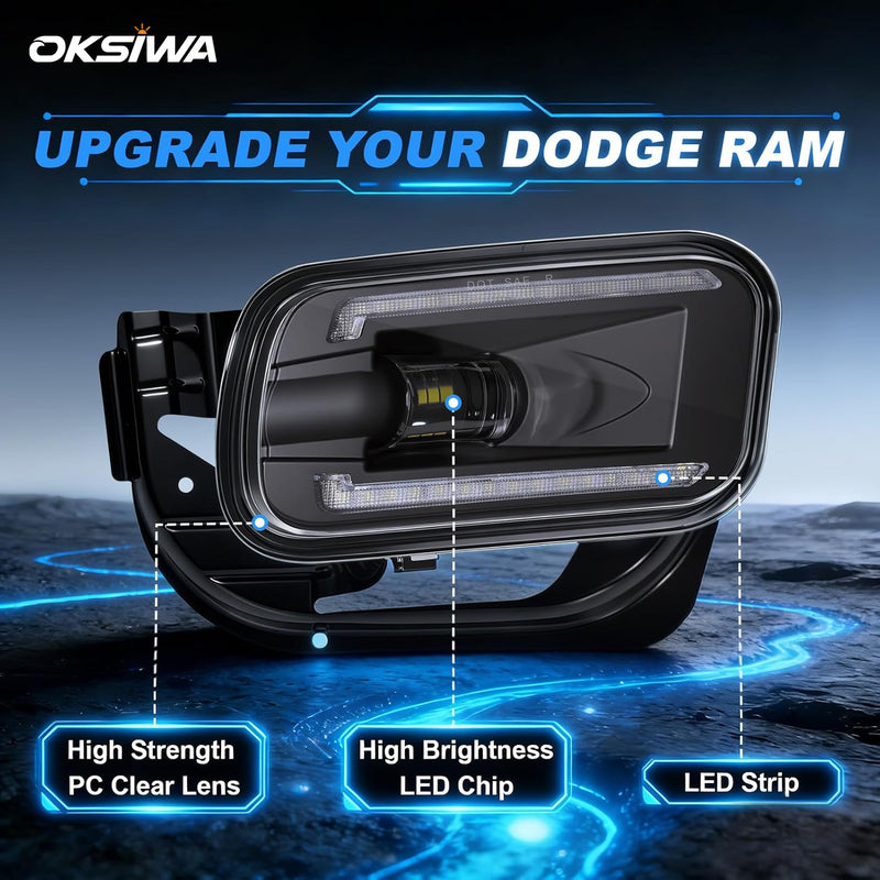OKSIWA LED Fog Lights Assembly Fit for Ram 1500 2009-2012,Dodge Ram 2500 2010-2018,Dodge Ram 3500 2012-2018 Replacement For Original Truck Bumper Fog Lamps Replacement,DOT Certified- 1Pair-5