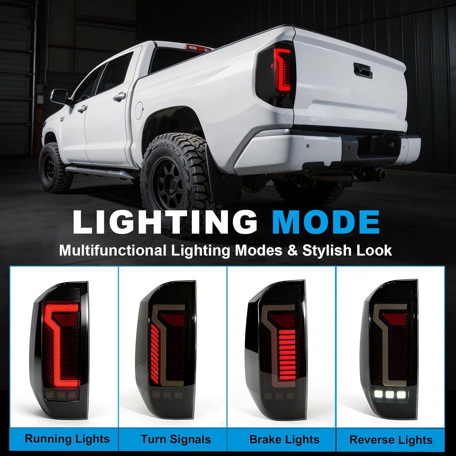 Animated Sequential Smoked LED Tail Lights for 2014-2021 Toyota Tundra Weatherproof Plug & Play-2