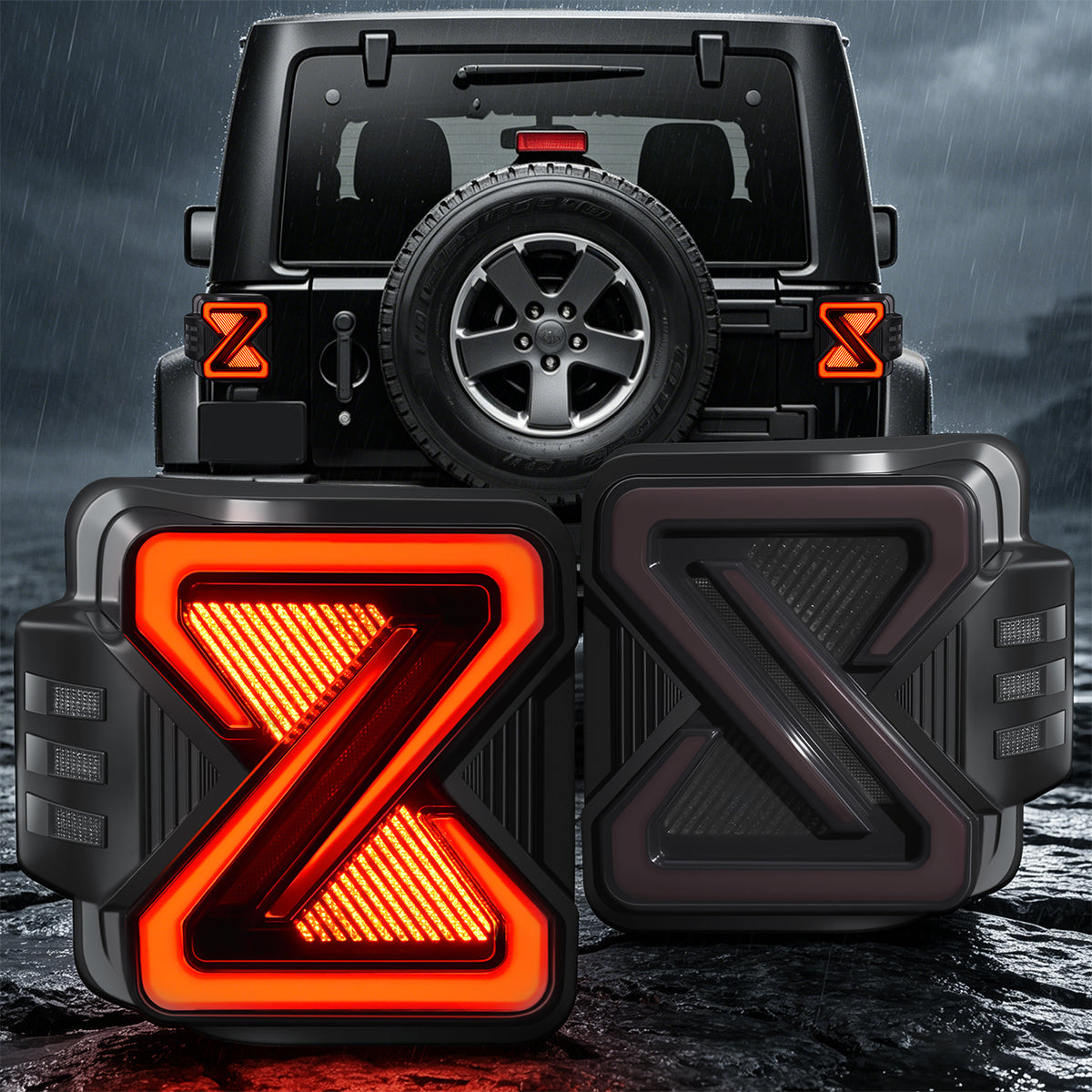 OKSIWA LED Tail Lights Fit For 2007-2018 Jeep Wrangler JK JKU Sport/Sahara/Rubicon, with Starting Dynamic Animation,Unique Shaped Design