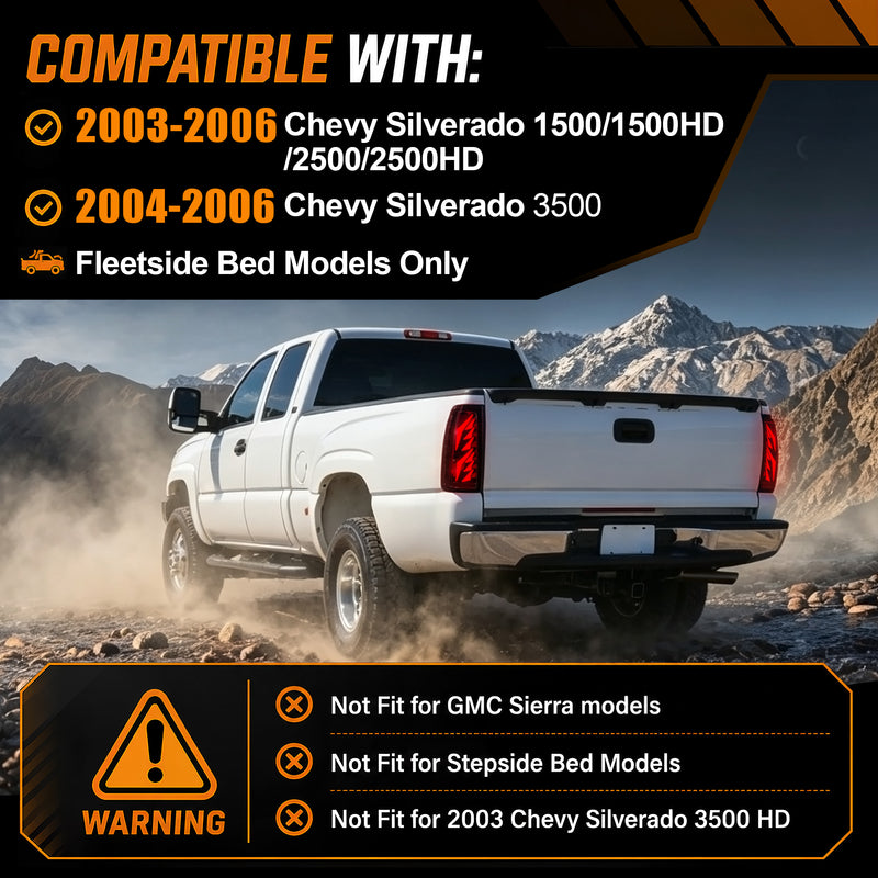 Sequential Smoked LED Tail Lights with Startup Animation for 2003-2006 Chevy Silverado Plug & Play Waterproof-3
