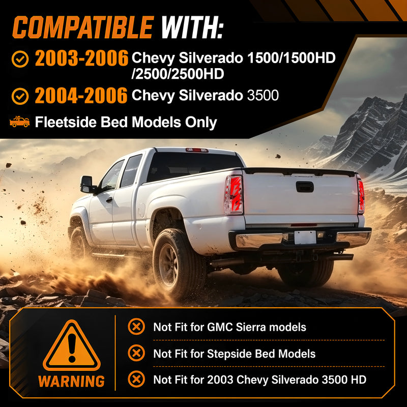 Sequential Clear LED Tail Lights with Startup Animation for 2003-2006 Chevy Silverado Plug & Play Waterproof-3