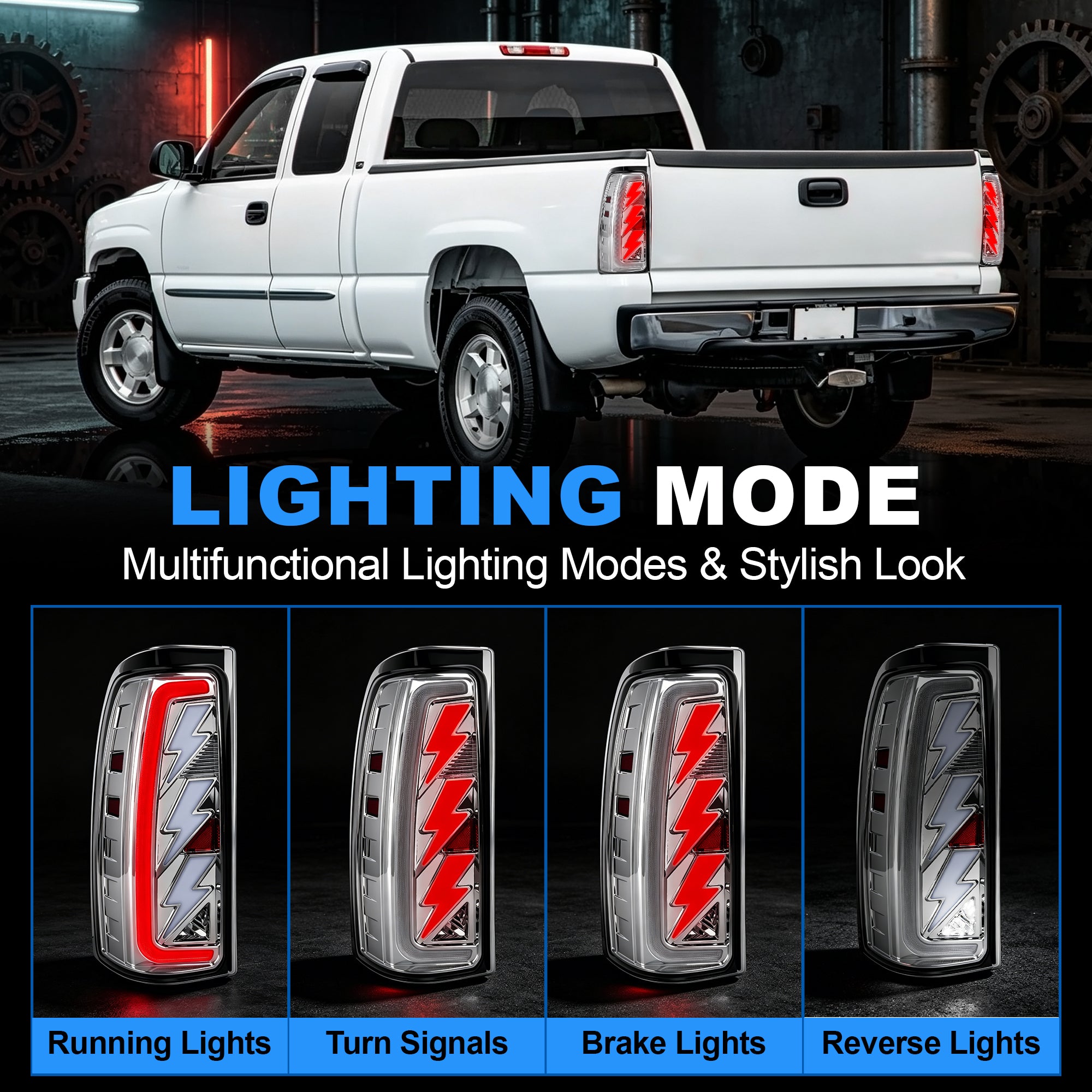 Sequential LED Tail Lights with Startup Animation for 1999-2006 GMC Sierra & 1999-2002 Chevy Silverado Clear Lens Plug & Play-2
