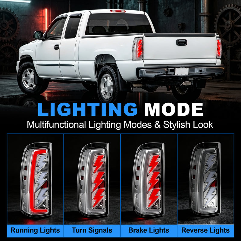 Sequential LED Tail Lights with Startup Animation for 1999-2006 GMC Sierra & 1999-2002 Chevy Silverado Clear Lens Plug & Play-2