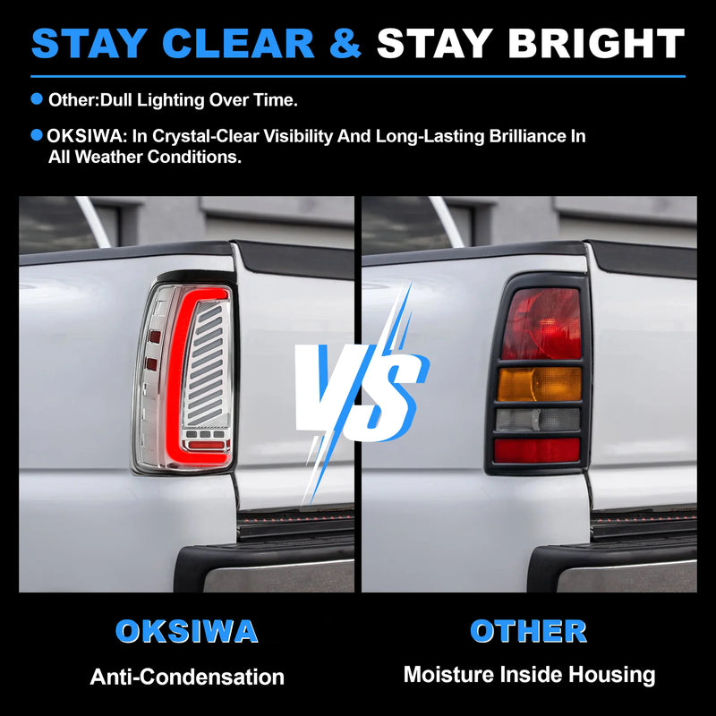 Sequential LED Tail Lights with Startup Animation for 1999-2006 GMC Sierra & 1999-2002 Chevy Silverado Clear Lens Plug & Play-5