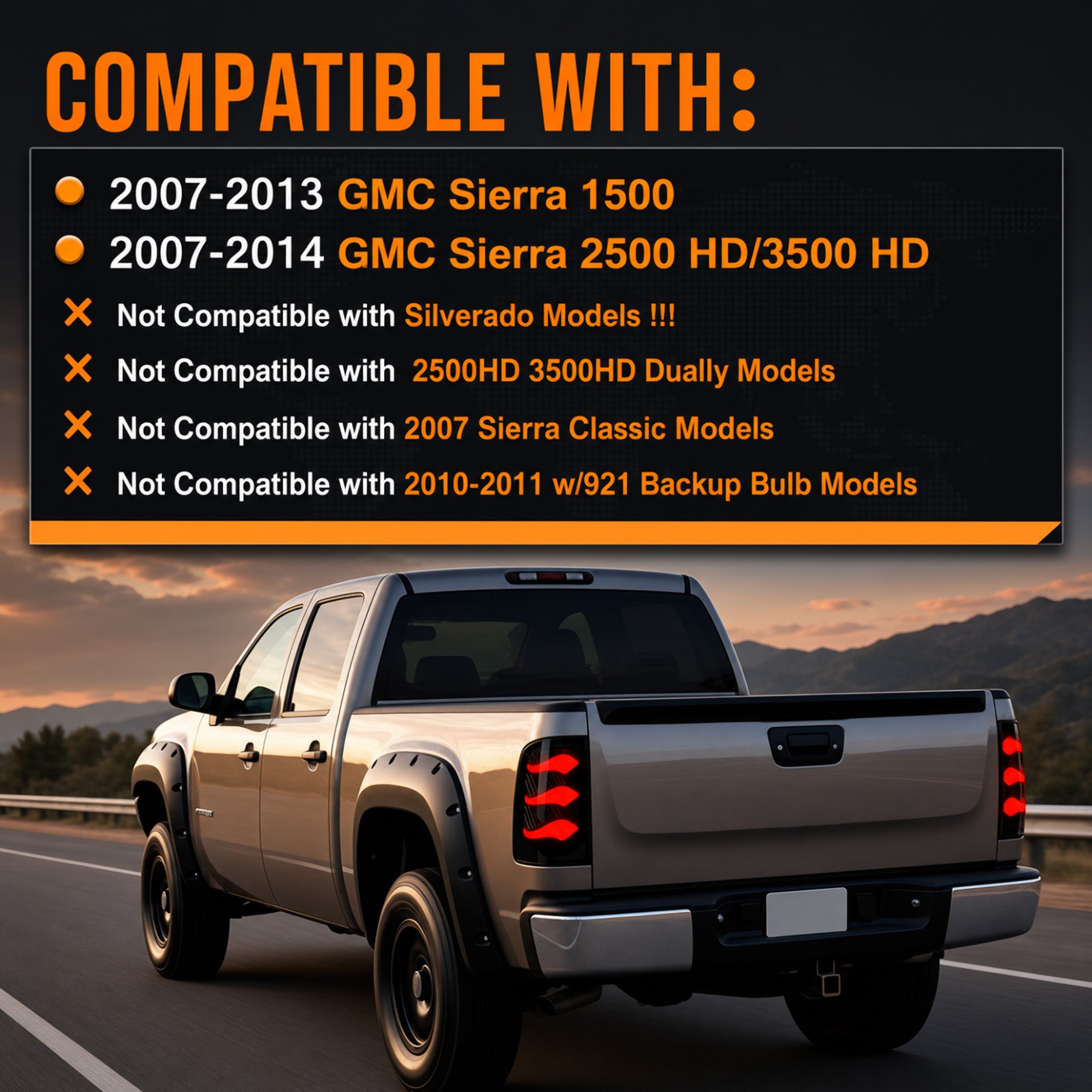 LED Tail Lights for 2007-2013 GMC Sierra 1500/2500HD/3500HD Waterproof Plug & Play-3