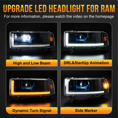 LED Headlight for 1994–2001 Dodge Ram 1500 & 1994–2002 Ram 2500 3500-2