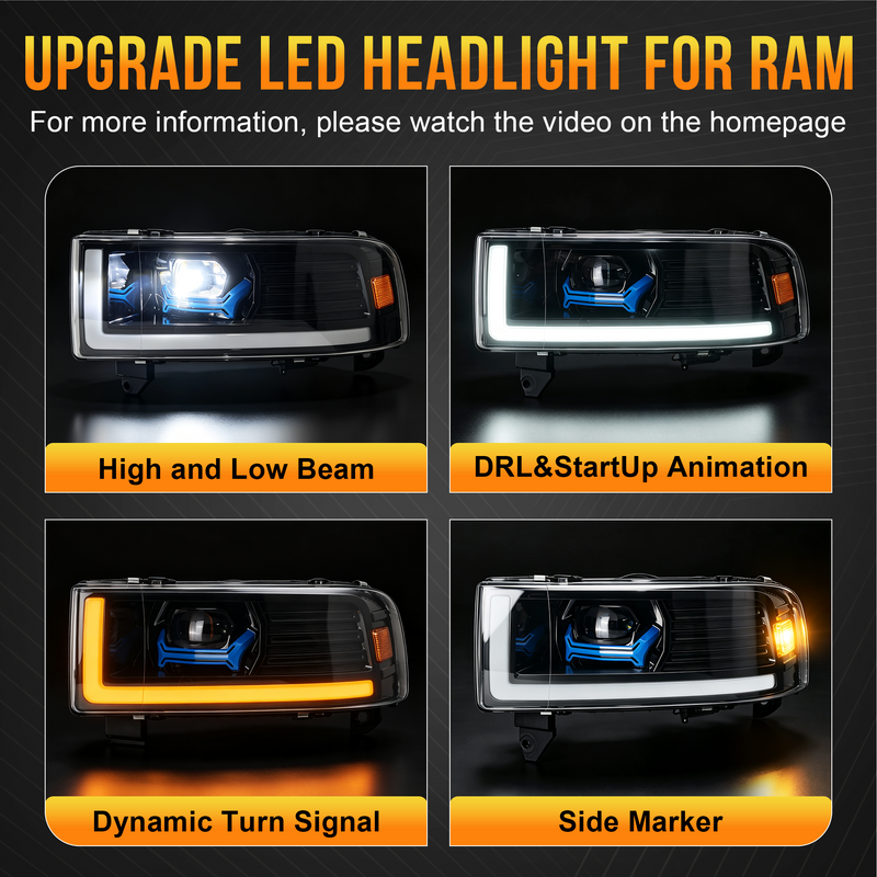LED Headlight for 1994–2001 Dodge Ram 1500 & 1994–2002 Ram 2500 3500-2
