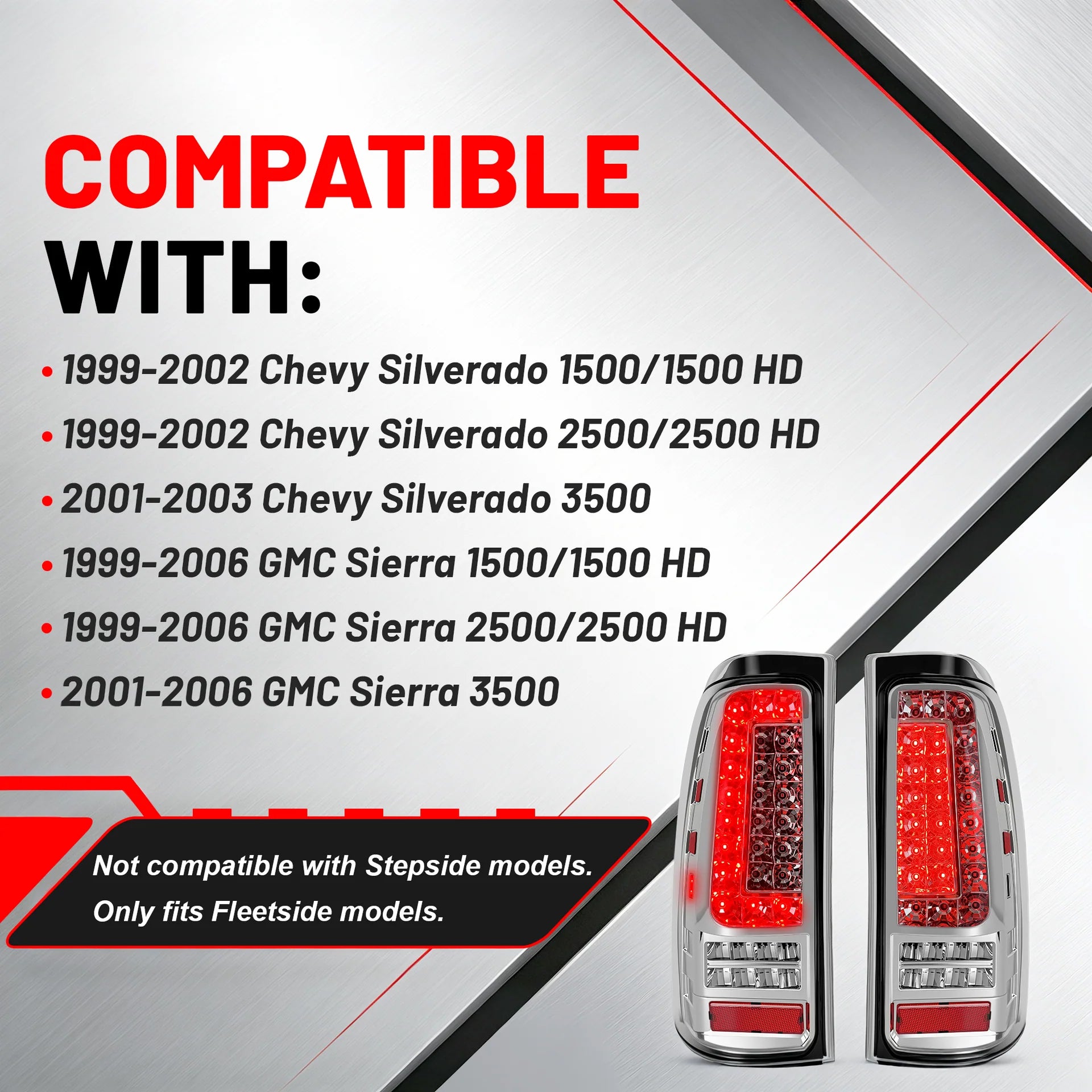 LED Tail Lights for 1999-2006 GMC Sierra & 1999-2002 Chevy Silverado Clear Lens Plug & Play-3