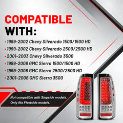 LED Tail Lights for 1999-2006 GMC Sierra & 1999-2002 Chevy Silverado Clear Lens Plug & Play-3