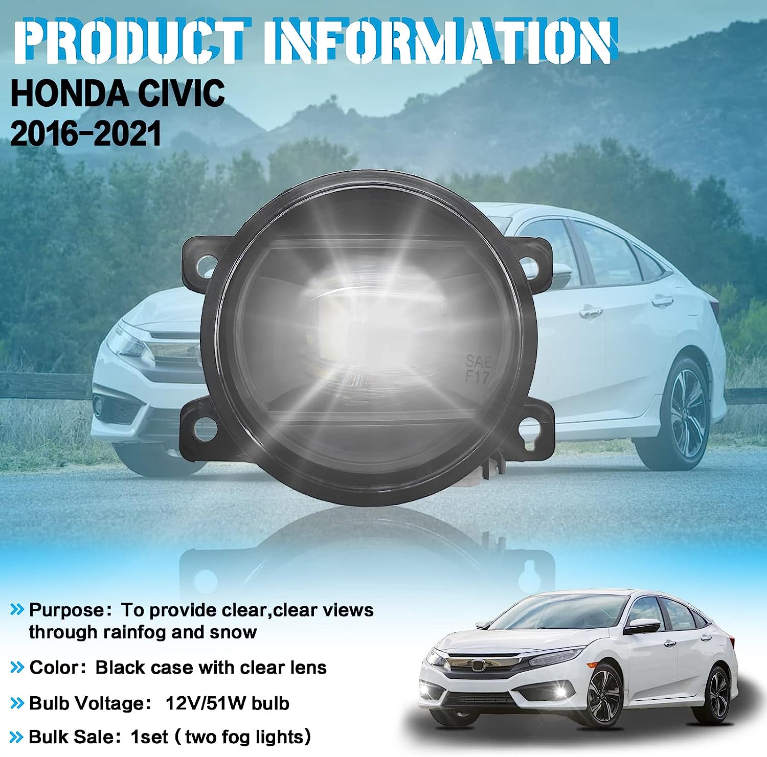 For 2013-2015 Honda Accord Civic CR-Z 2018-2021 Odyssey LED Fog Lights Lamps