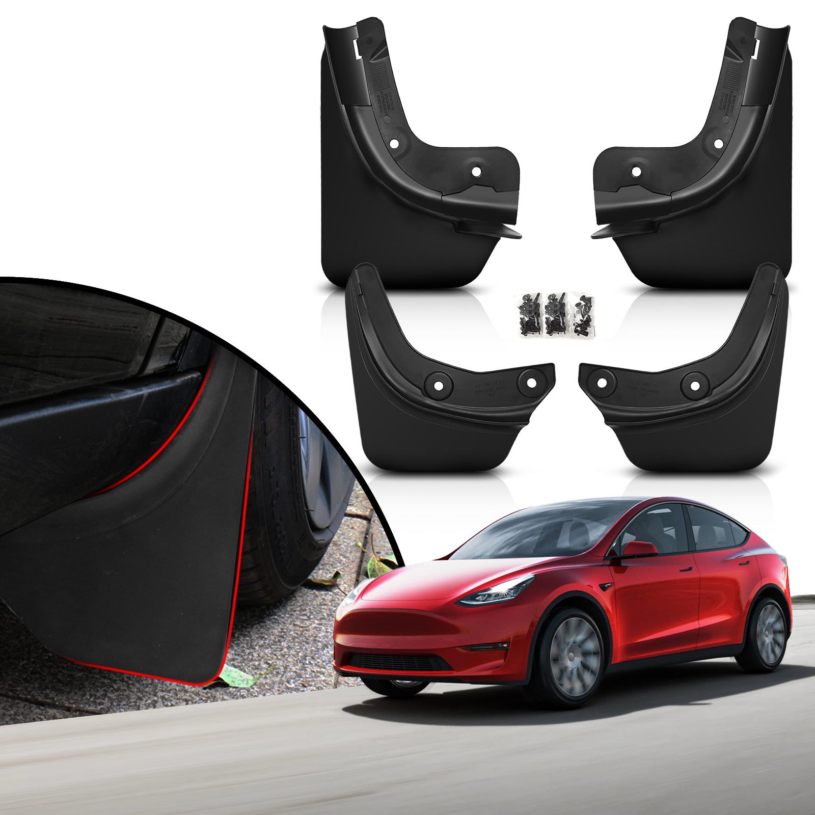 4x Flaps Fenders Splash Guards Plastic For 2020-2023 Tesla Model Y Black