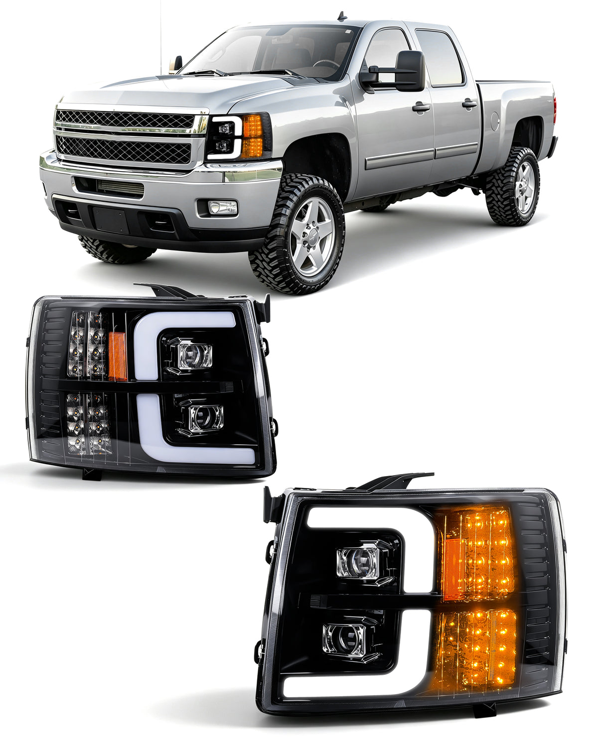 LED Dual Project Headlights Compatible with 2007-2014 Chevy Silverado