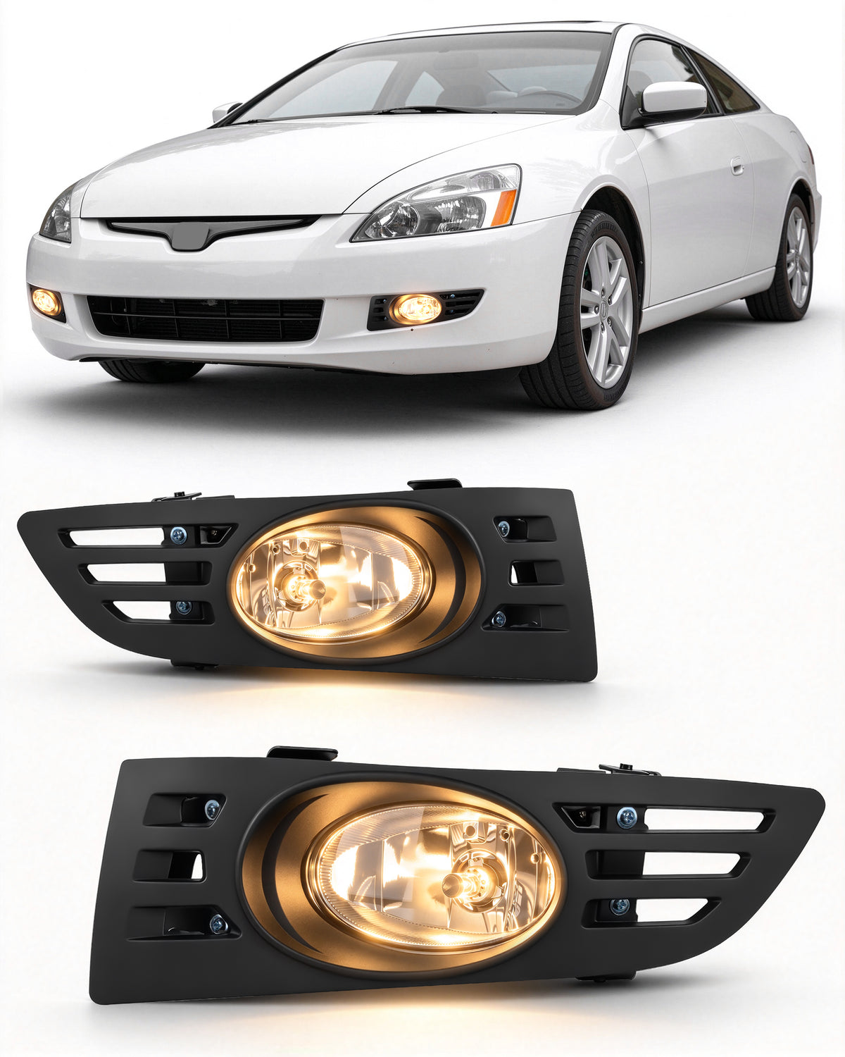 DOT approved  Fog Lights Compatible with 2003 - 2005 Honda Accord 2 Door Coupe, With Wiring Harness(Clear Lens)