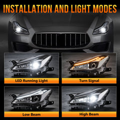 LED Headlights with DRL for 2017-2022 Maserati Quattroporte Waterproof Plug & Play  1 Pair-2