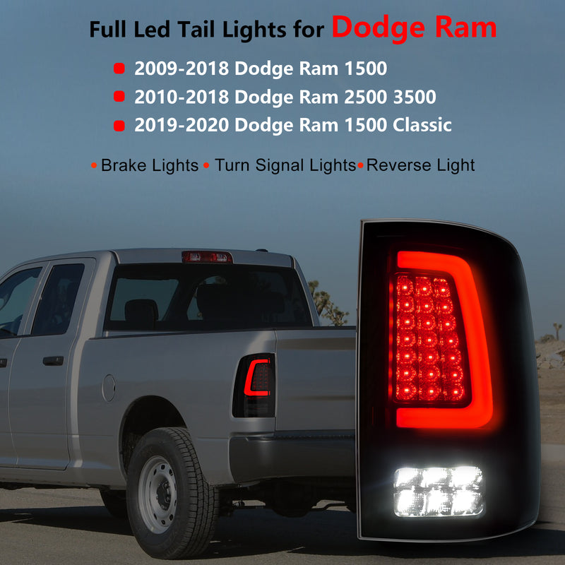 OKSIWA Full Led tail lights for 2009-2018 Dodge Ram Rear Light Assembly Turn Signal,Brake Light,Reverse Light Smoked 1 Pair Rear Lights-3