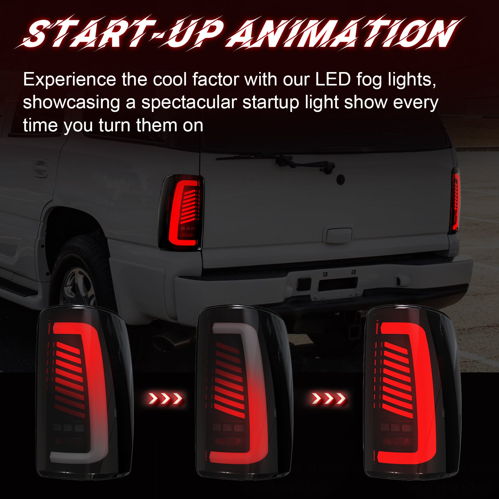 Oksiwa Full Led tail lights for 2000-2006 Chevy Tahoe, Suburban, GMC Yukon Starting Animated Rear Light Assembly, Dynamic Turn Signal,Brake Light,Reverse Light Smoked