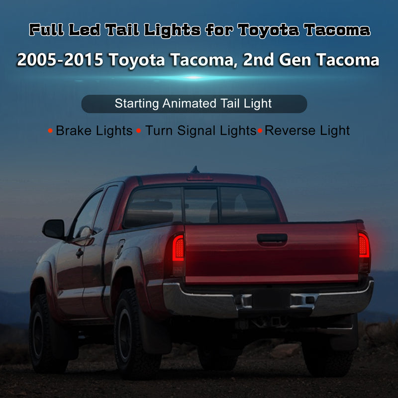 OKSIWA Full Led Tail Lights for Toyota Tacoma 2005-2015 Rear Light Assembly, Turn Signal,Brake Light,Reverse Light Smoked-2