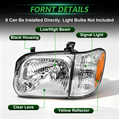 Halogen Headlight Assembly with Amber Reflector for 2005-2006 Toyota Tundra & 2005-2007 Sequoia 1 Pair Direct Fit-2