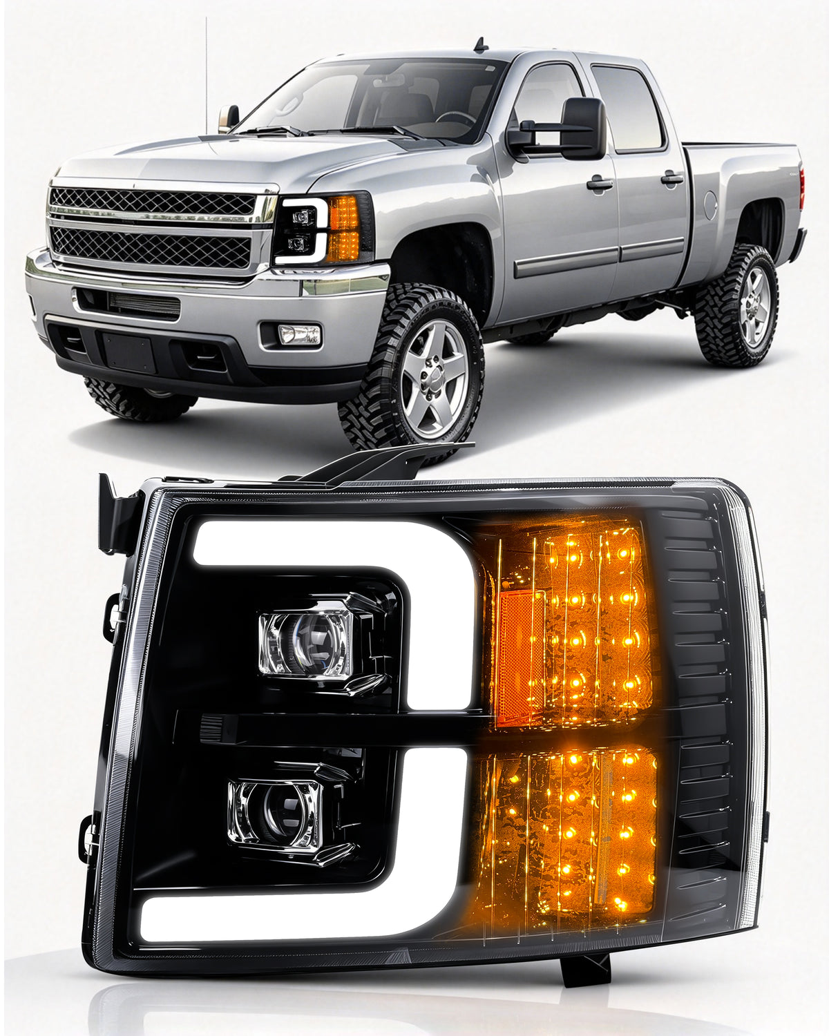 LED Dual Project Headlights Compatible with 2007-2014 Chevy Silverado-1
