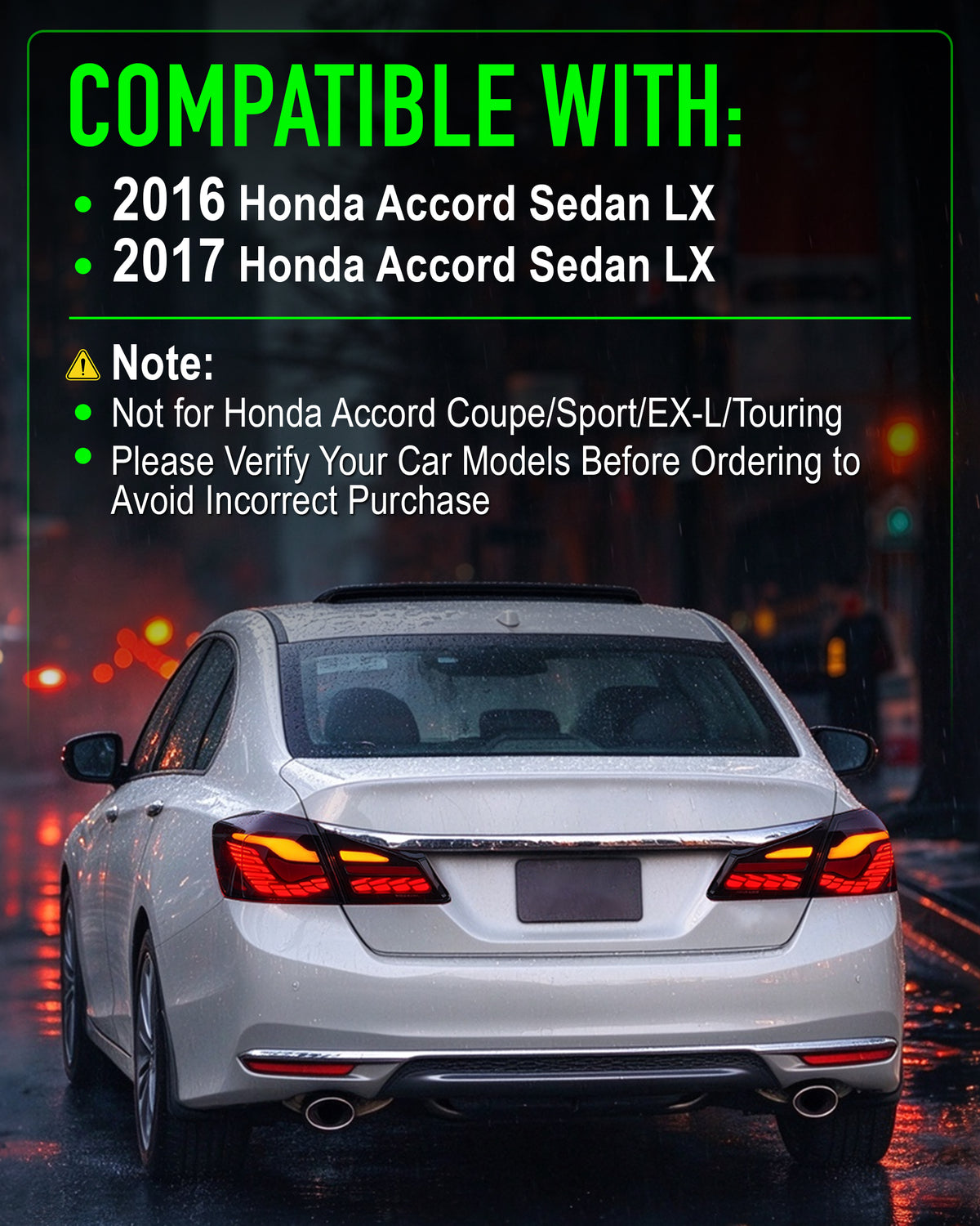 Sequential Full LED Tail Lights for 2016-2017 Honda Accord LX ,Plug and Play-3