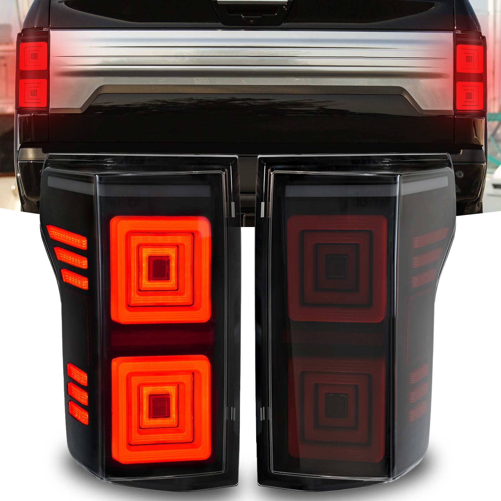 OKSIWA Tail Lights for Ford F-150 2015–2020 Without BSM, Tunnel-Shaped Design, Dynamic Turn Signal, Reverse & Brake Rear Lights Assembly (Not for Blind Spot/Factory LED Models)