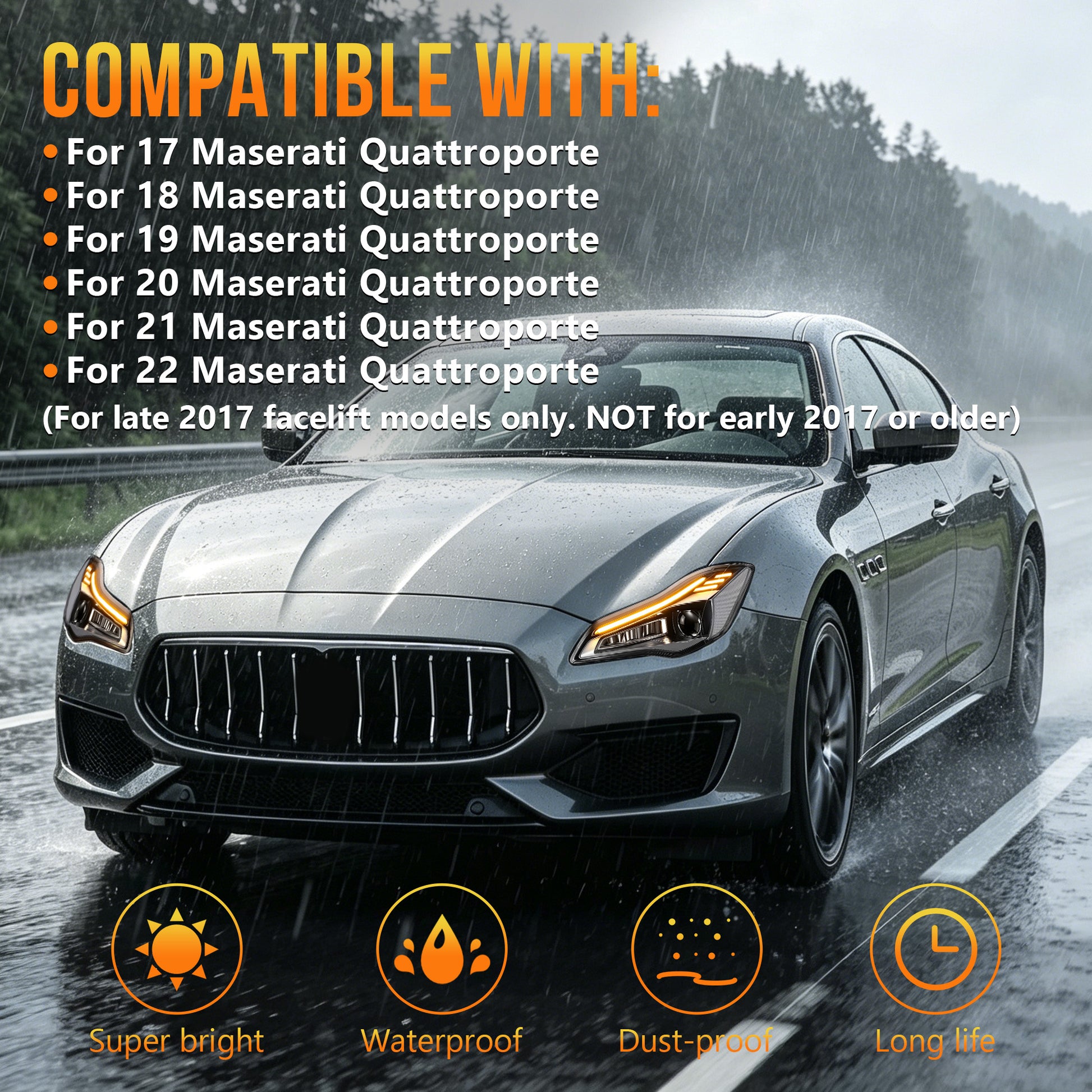 LED Headlights with DRL for 2017-2022 Maserati Quattroporte Waterproof Plug & Play  1 Pair-3