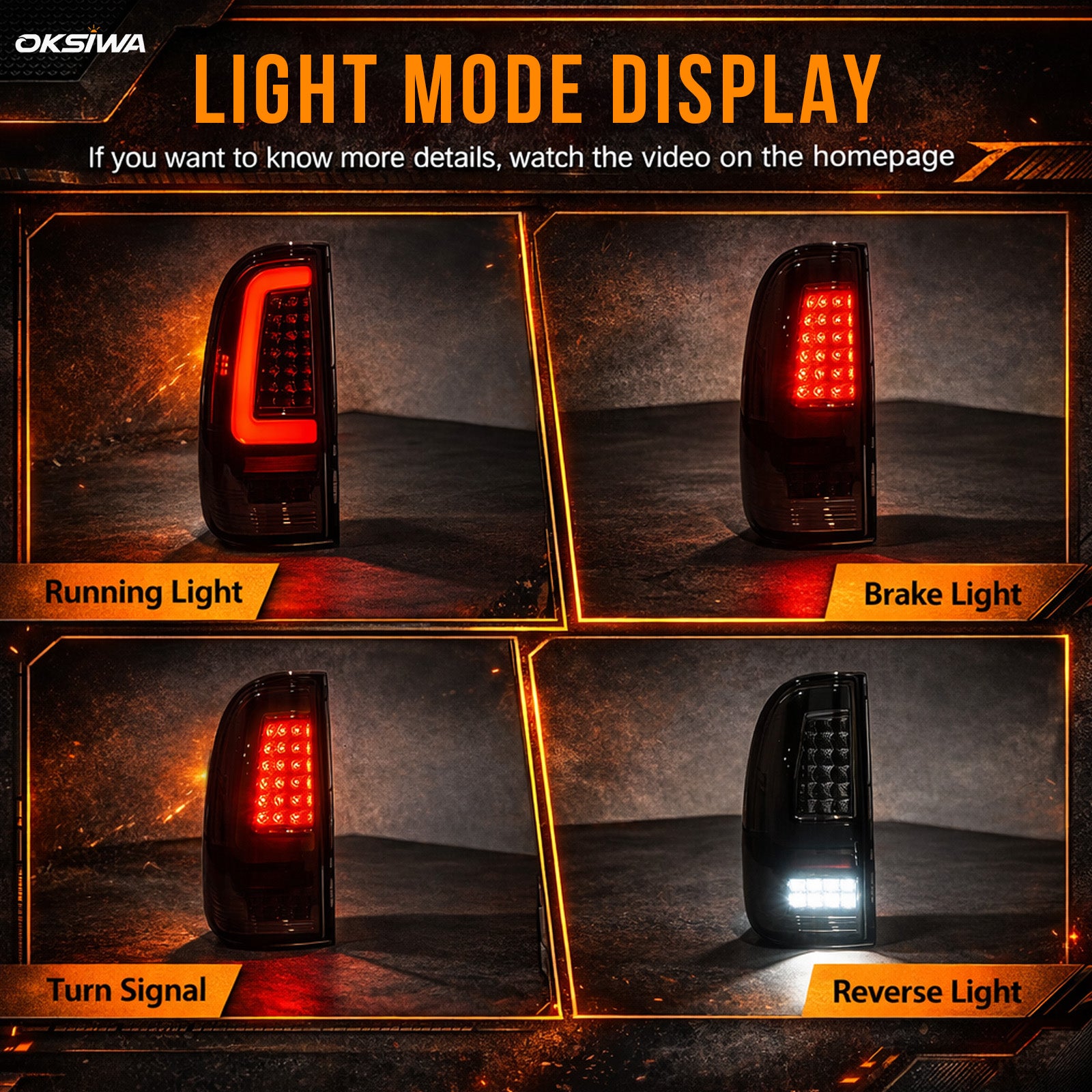 OKSIWA C-Shape Full LED Tail Lights for 2008-2016 Ford F250/ F350/ F450 Super Duty, High-Brightness Brake & Rear Lights, Tail Lamp Replacement for Truck, Oem Design,WaterProof