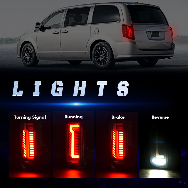 OKSIWA Sequential Full Led Tail Light Compatible with 2011-2020 Dodge Grand Caravan & Ram C/V Starting Animated, Dynamic Turn Signal,Brake Light,Reverse Light Smoked Rear Light Assembly-2