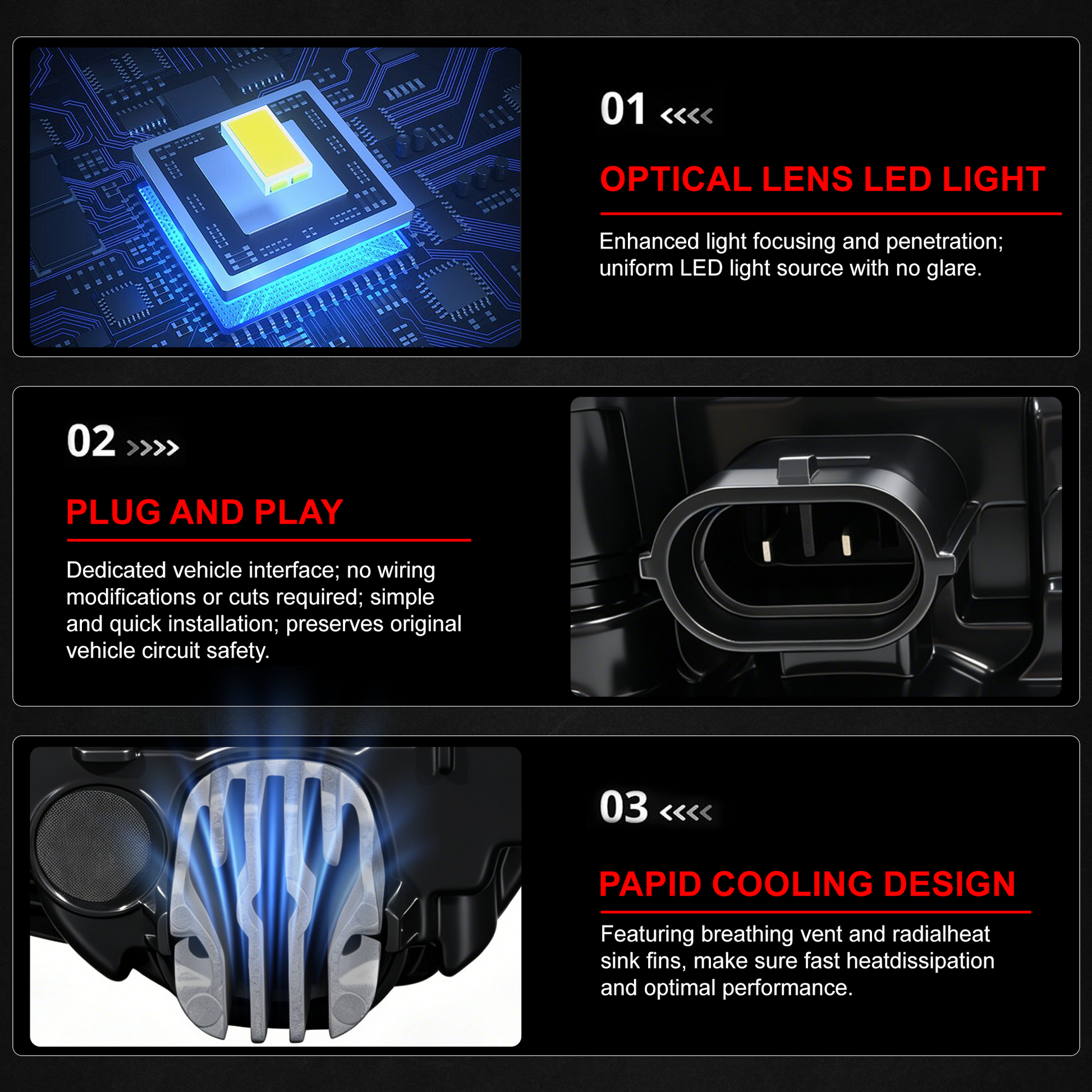 DOT Approved LED Fog Light for 2014–2016 Toyota Corolla S/SE, Wiring Harness Included, 1 Pair-3