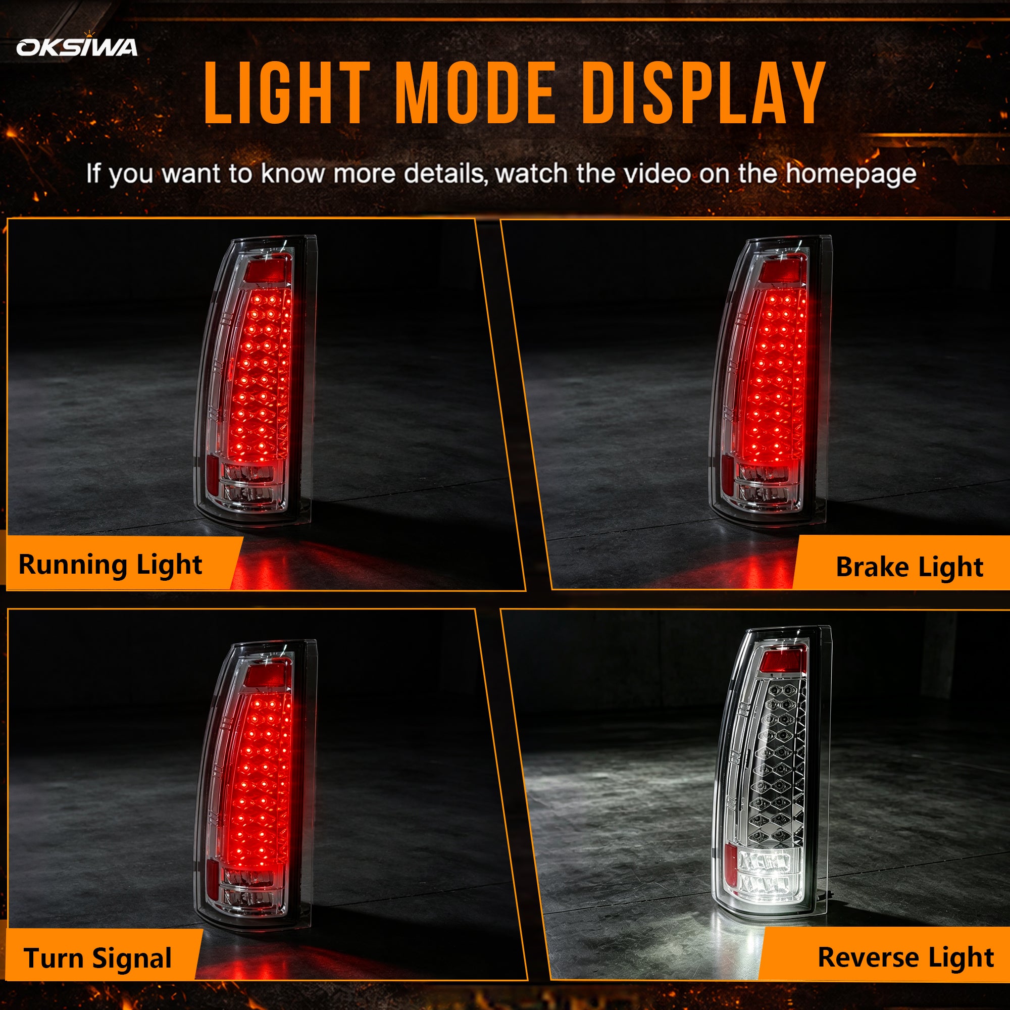 LED Tail Lights with Clear Lens for 1988-1998 Chevy GMC C/K Sierra, 92-99 Suburban Yukon, 95-99 Tahoe,Blazer,Cadillac Escalade Plug & Play-2