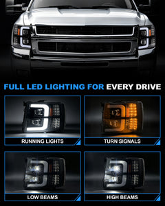 LED Dual Project Headlights Compatible with 2007-2014 Chevy Silverado-2