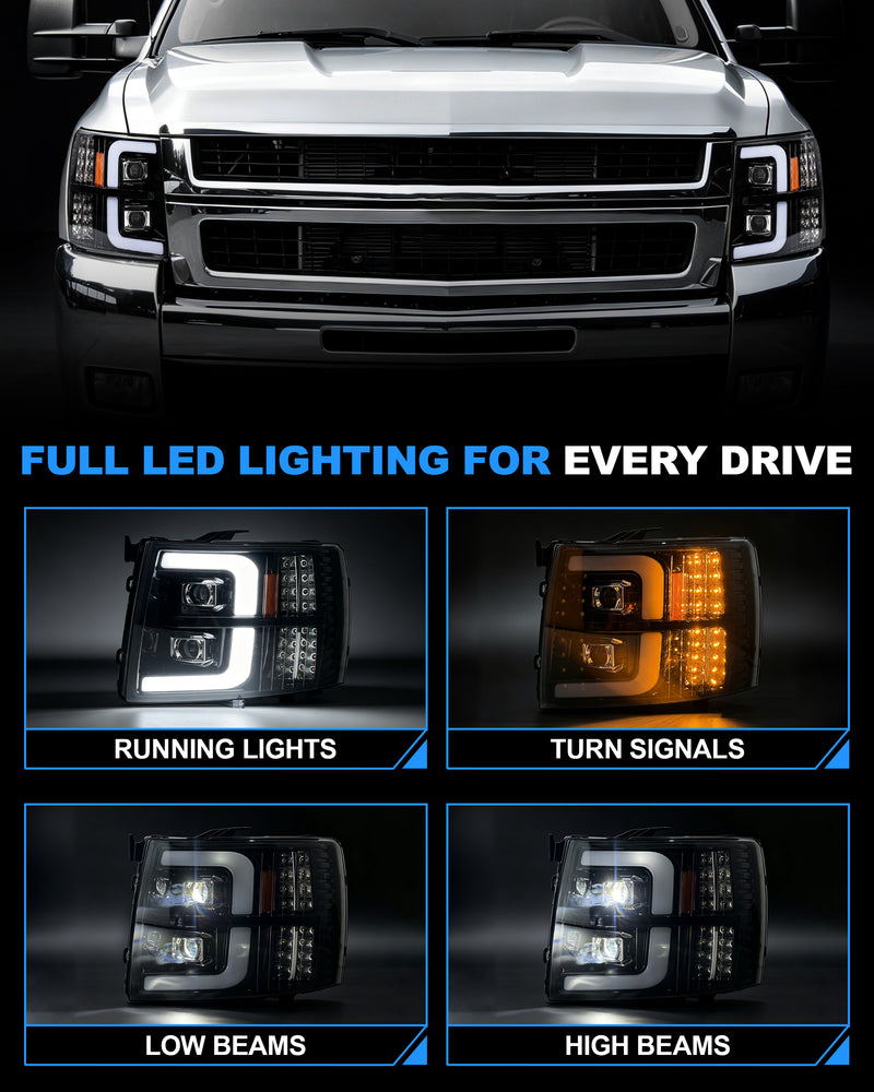 LED Dual Project Headlights Compatible with 2007-2014 Chevy Silverado-2