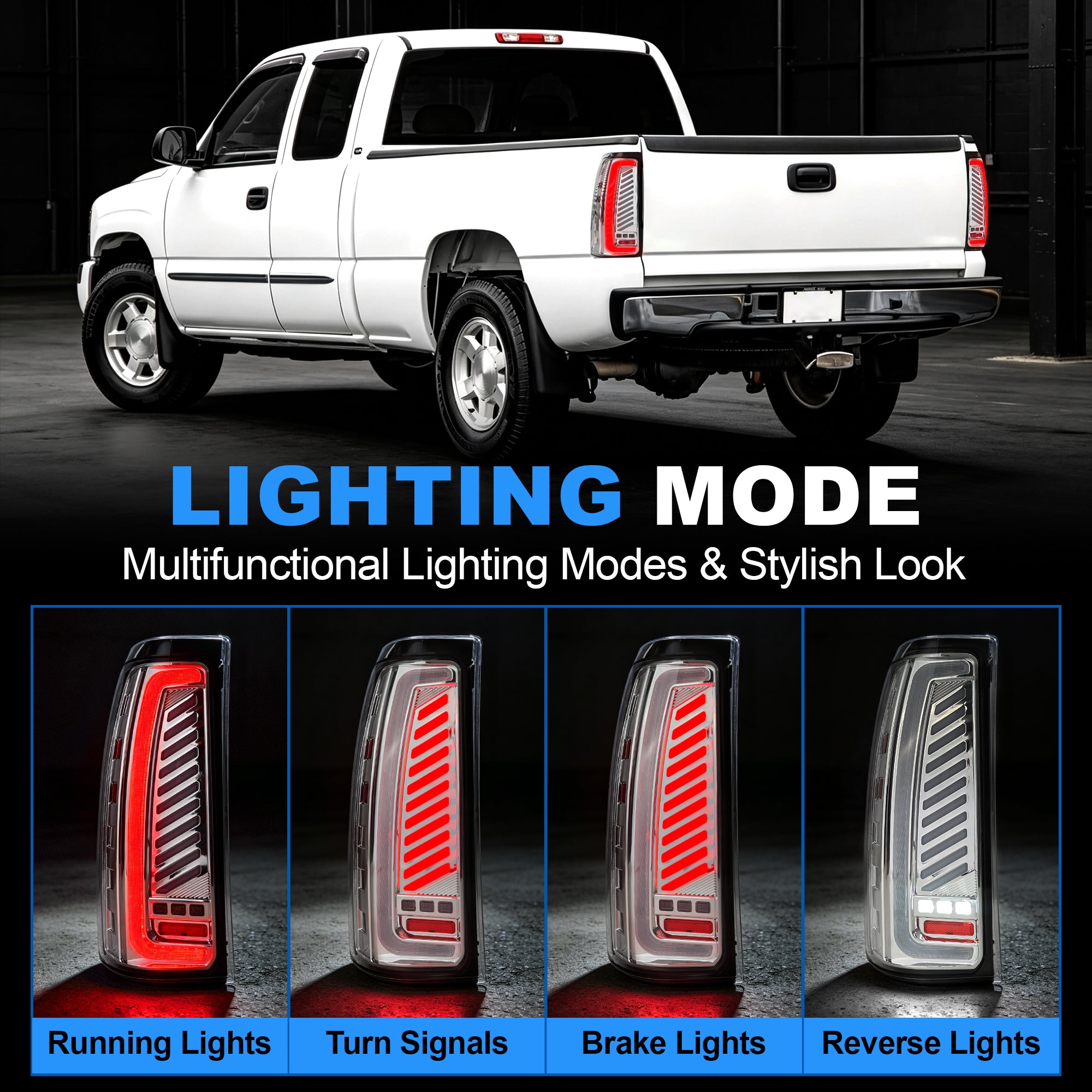 Sequential LED Tail Lights with Startup Animation for 1999-2006 GMC Sierra & 1999-2002 Chevy Silverado Clear Lens Plug & Play