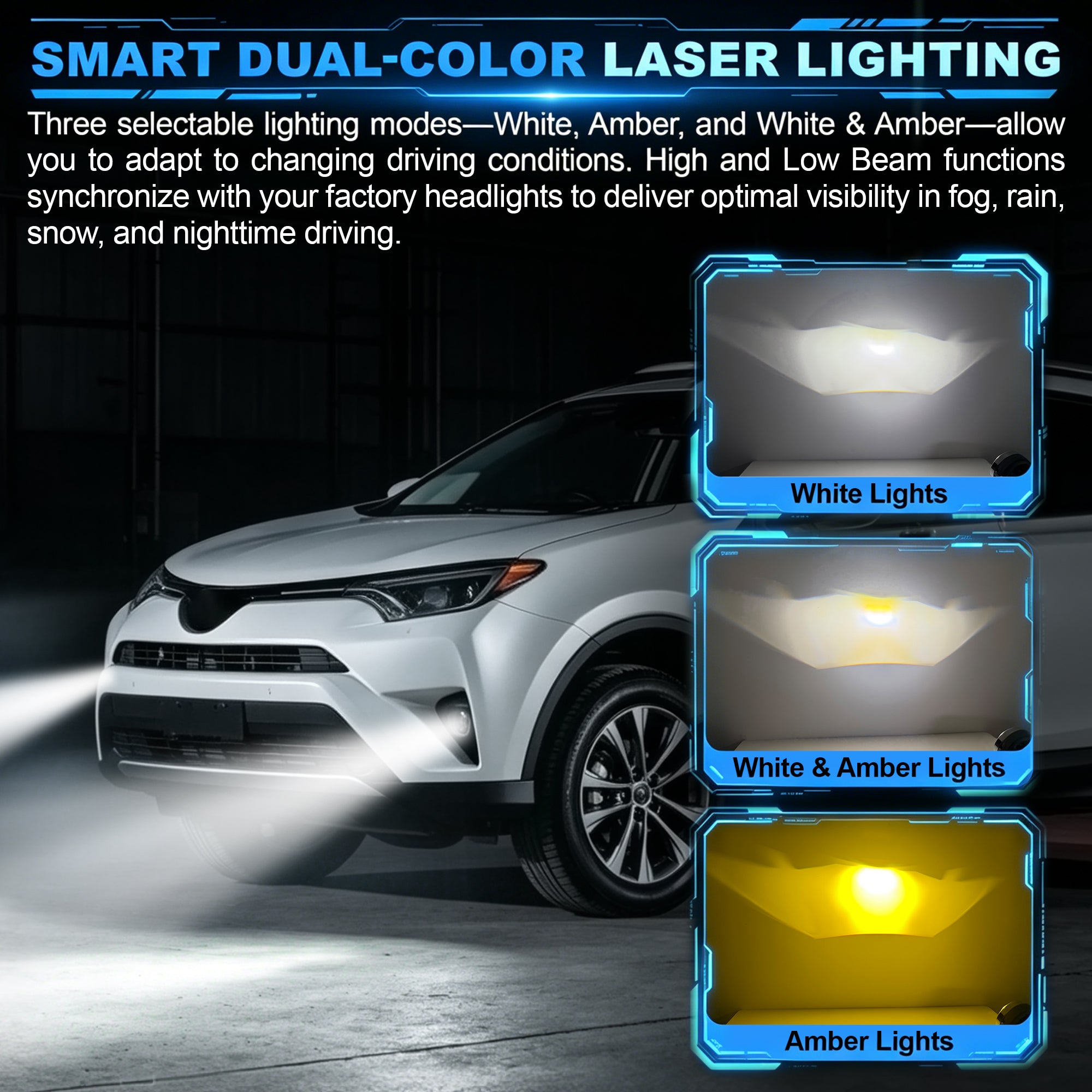 Laser LED Dual-Beam Fog Light, Universal Fit for Honda / Toyota / Acura / Lexus / Jeep / Chrysler / FIAT