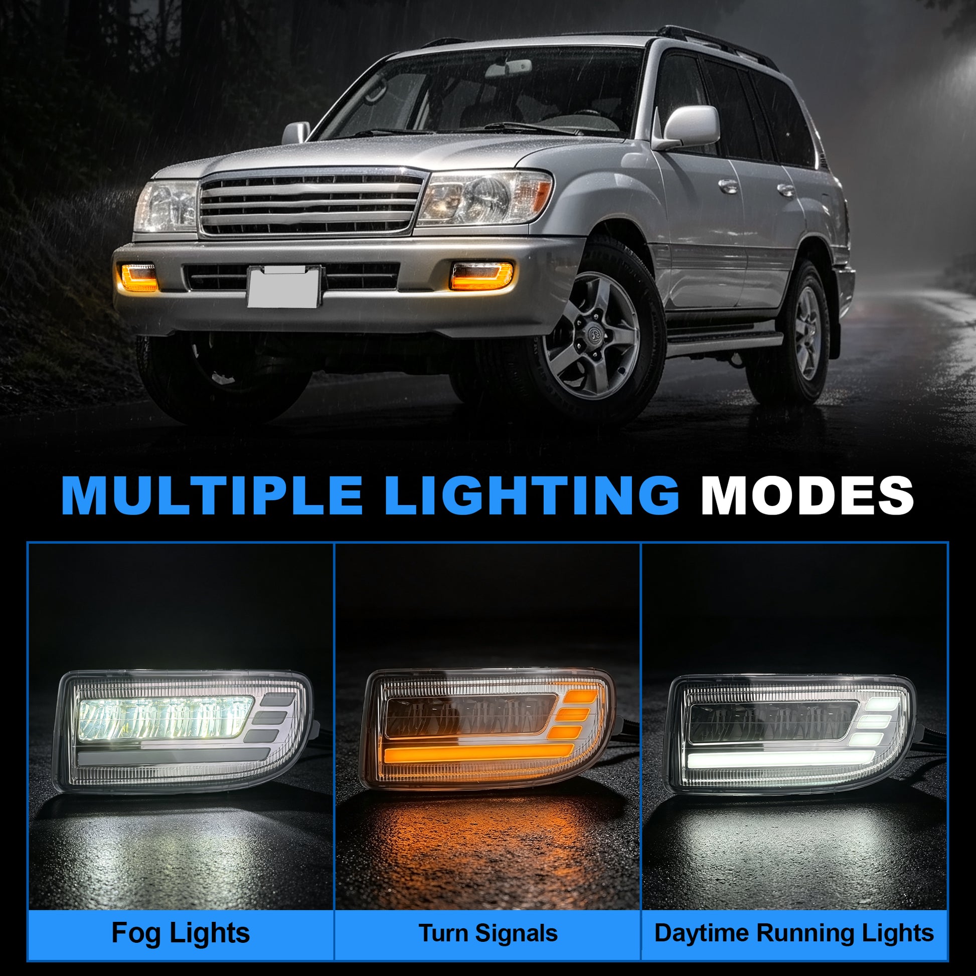 DOT Approved LED Fog Light with DRL for 1998–2007 Toyota Land Cruiser FJ100, 1 Pair-2
