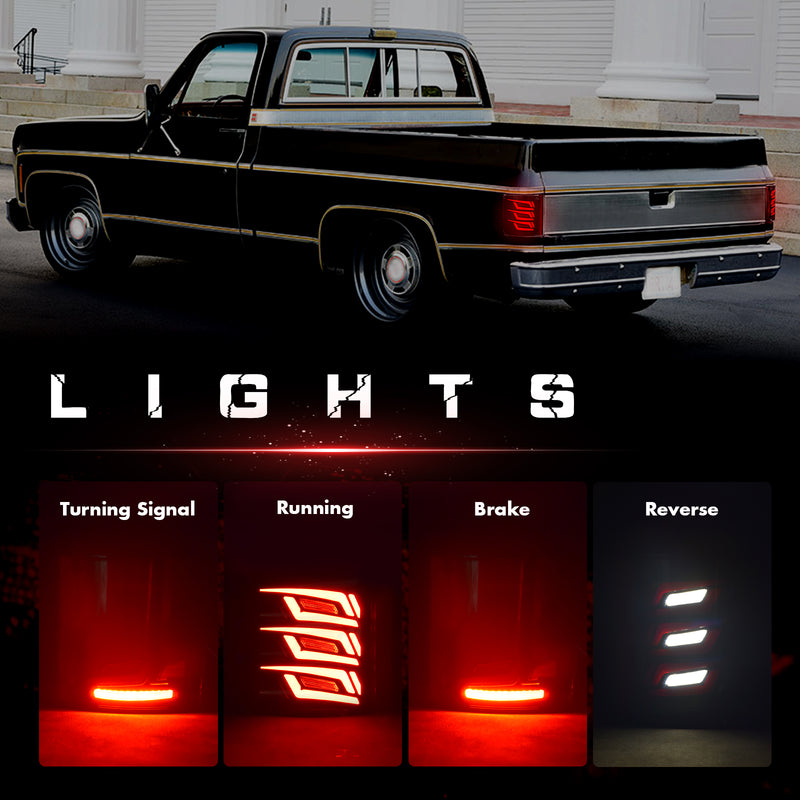 Animated Sequential Smoked LED Tail Lights for 1973-1987 Chevy GMC C/K Pickup & SUV Plug & Play-2