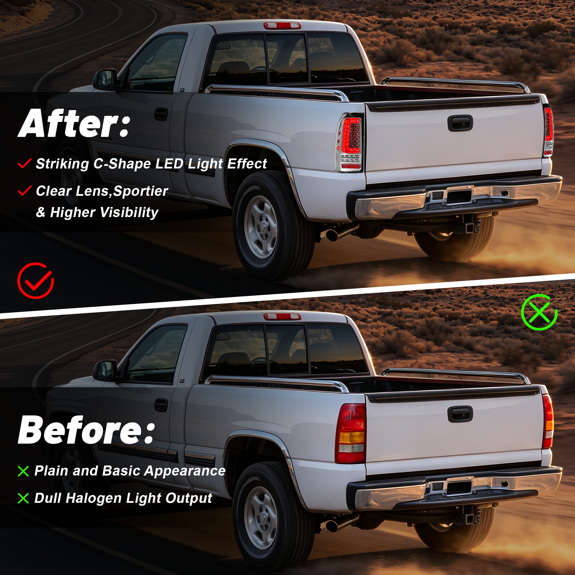 LED Tail Lights for 1999-2006 GMC Sierra & 1999-2002 Chevy Silverado Clear Lens Plug & Play-5
